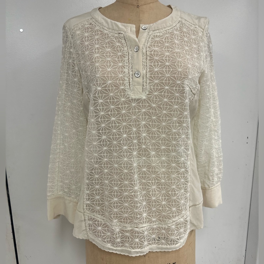 Rag & Bone XS Cream Silk Sheer Longsleeve Blouse